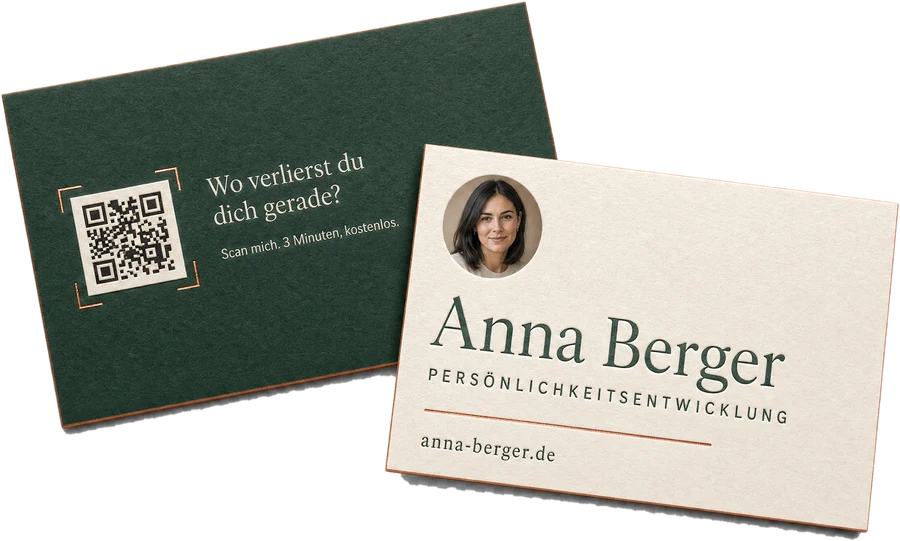 Visitenkarten von Anna Berger, Vorder- und Rückseite mit QR-Code