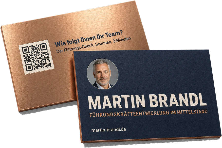 Visitenkarten von Martin Brandl, Vorder- und Rückseite mit QR-Code