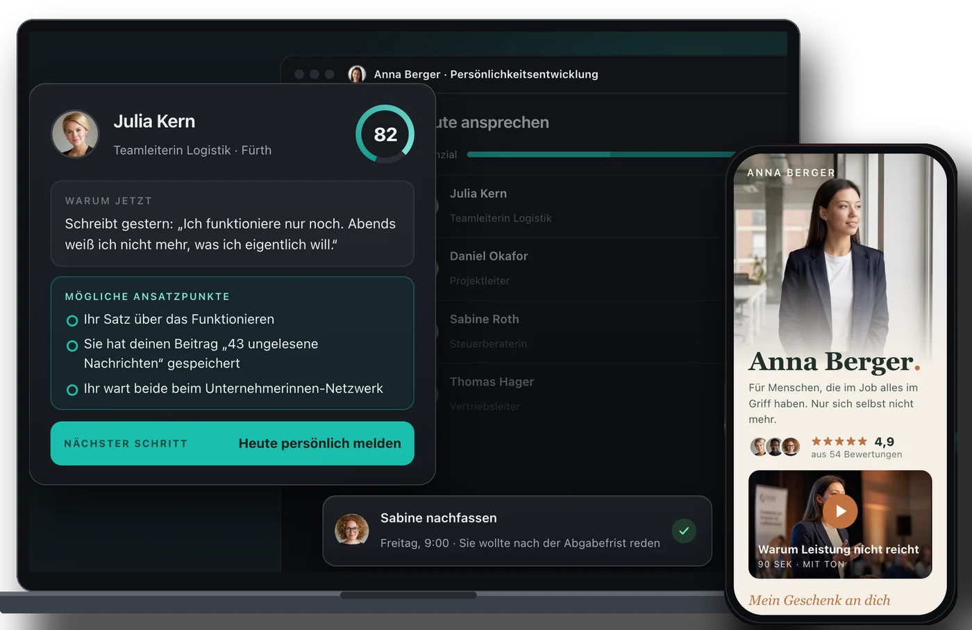 Zero to Client am Laptop und eine Elevator-Page am Handy